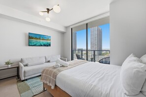 Estudi Deluxe, balcó, vistes a la ciutat | Cortines opaques i habitacions insonoritzades 
