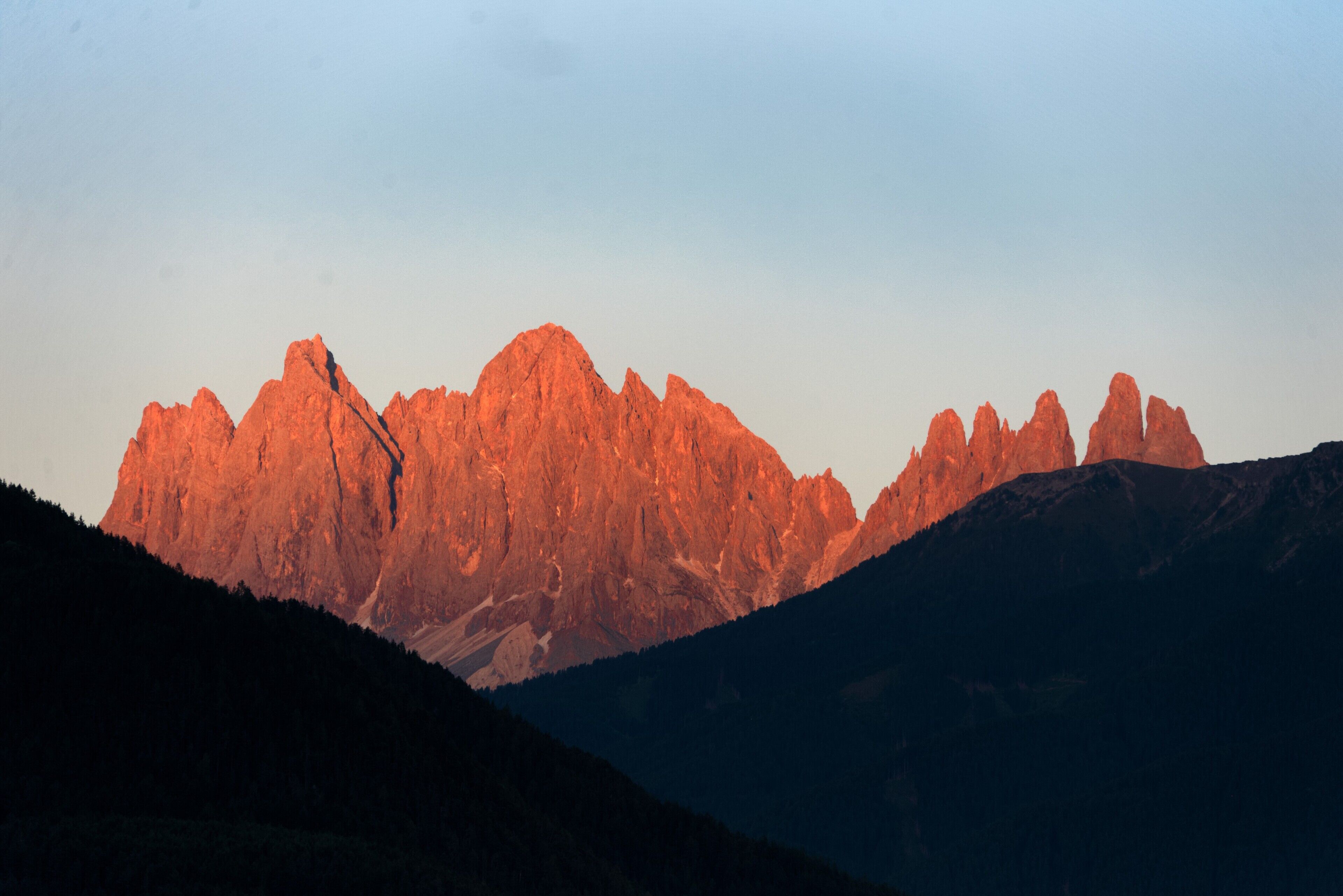 A mountain range with prominent peaks.