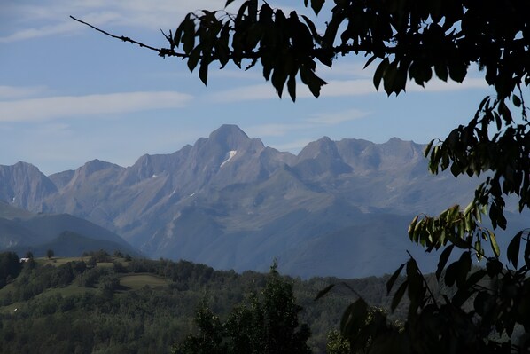 A mountainous landscape with a clear sky.
