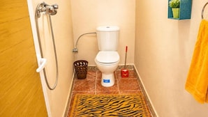 Douche, séchoir à cheveux, serviettes fournies, papier de toilette