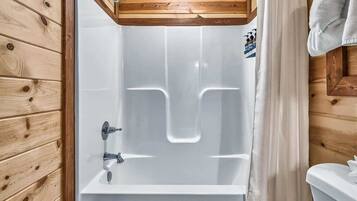 Shower, hair dryer, shampoo