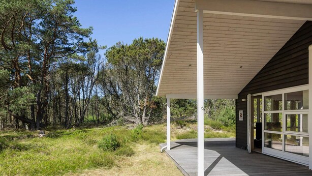 A building with a covered outdoor area, surrounded by trees and grass. - 4 Star Holiday Home in Albaek (Aalbaek)