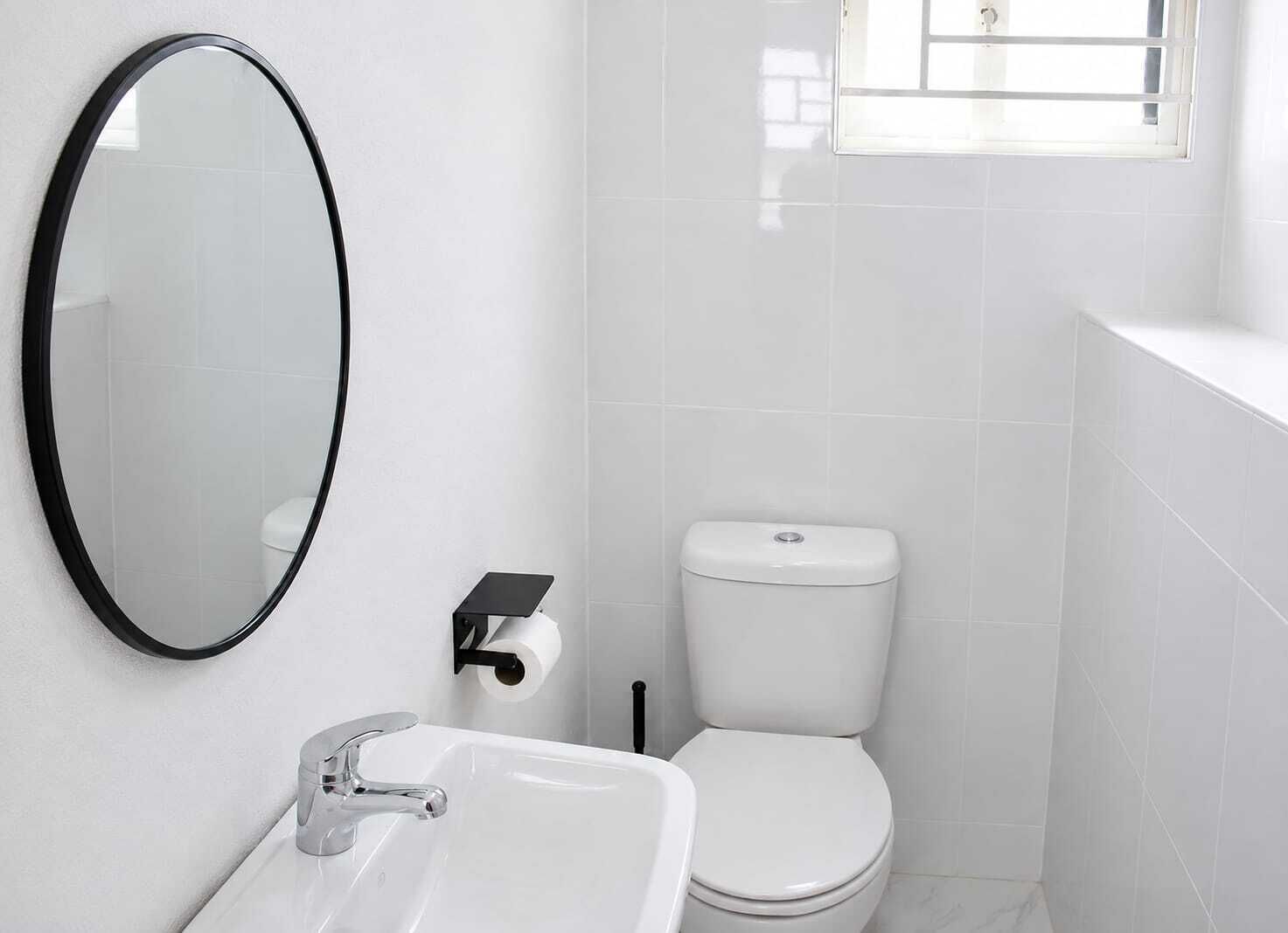 A bathroom with a white sink, a toilet, and a mirror.