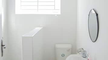 Douche, serviettes fournies, savon, papier de toilette