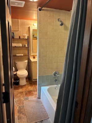 Hair dryer, towels, toilet paper