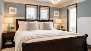 4 chambres, bureau, fer et planche à repasser, lit de bébé portatif