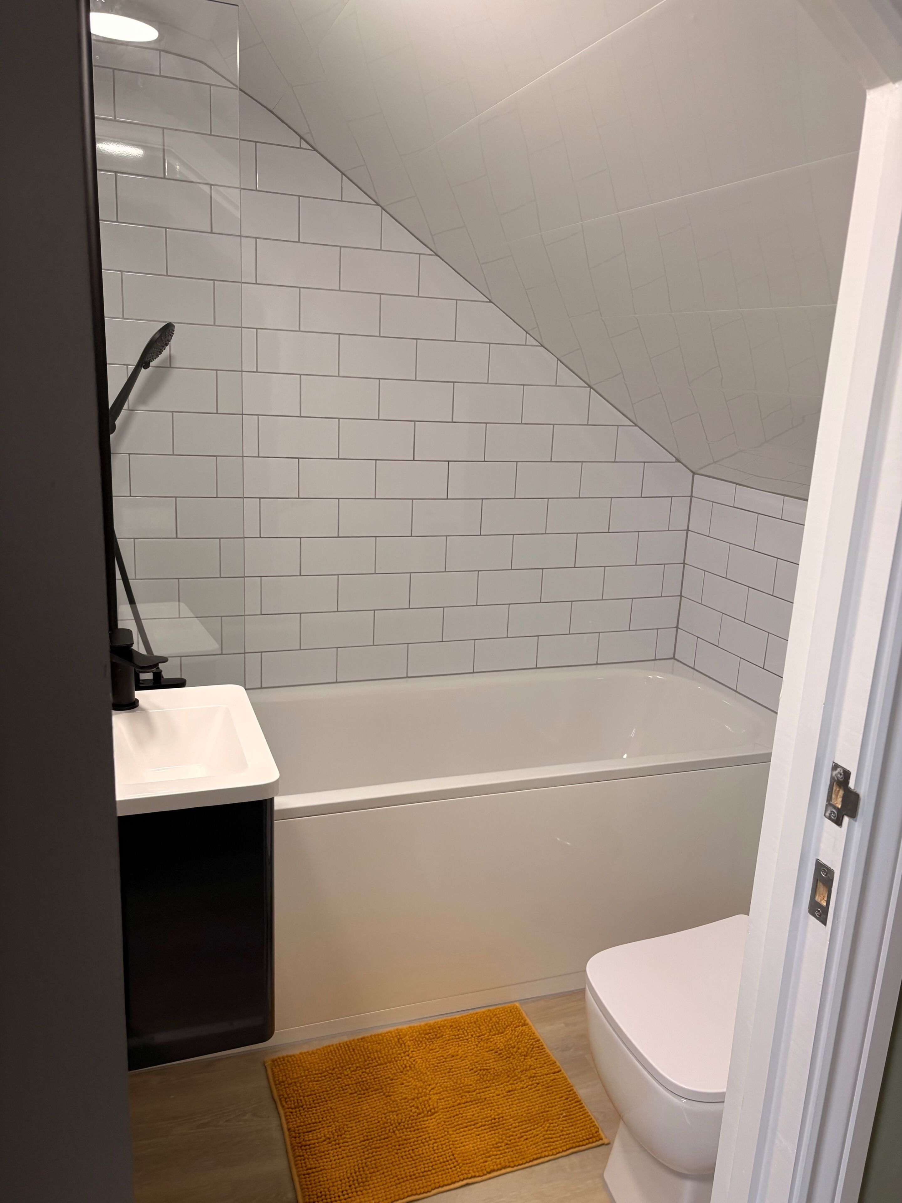 Shower, deep-soaking bathtub