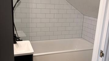 Shower, deep-soaking bathtub