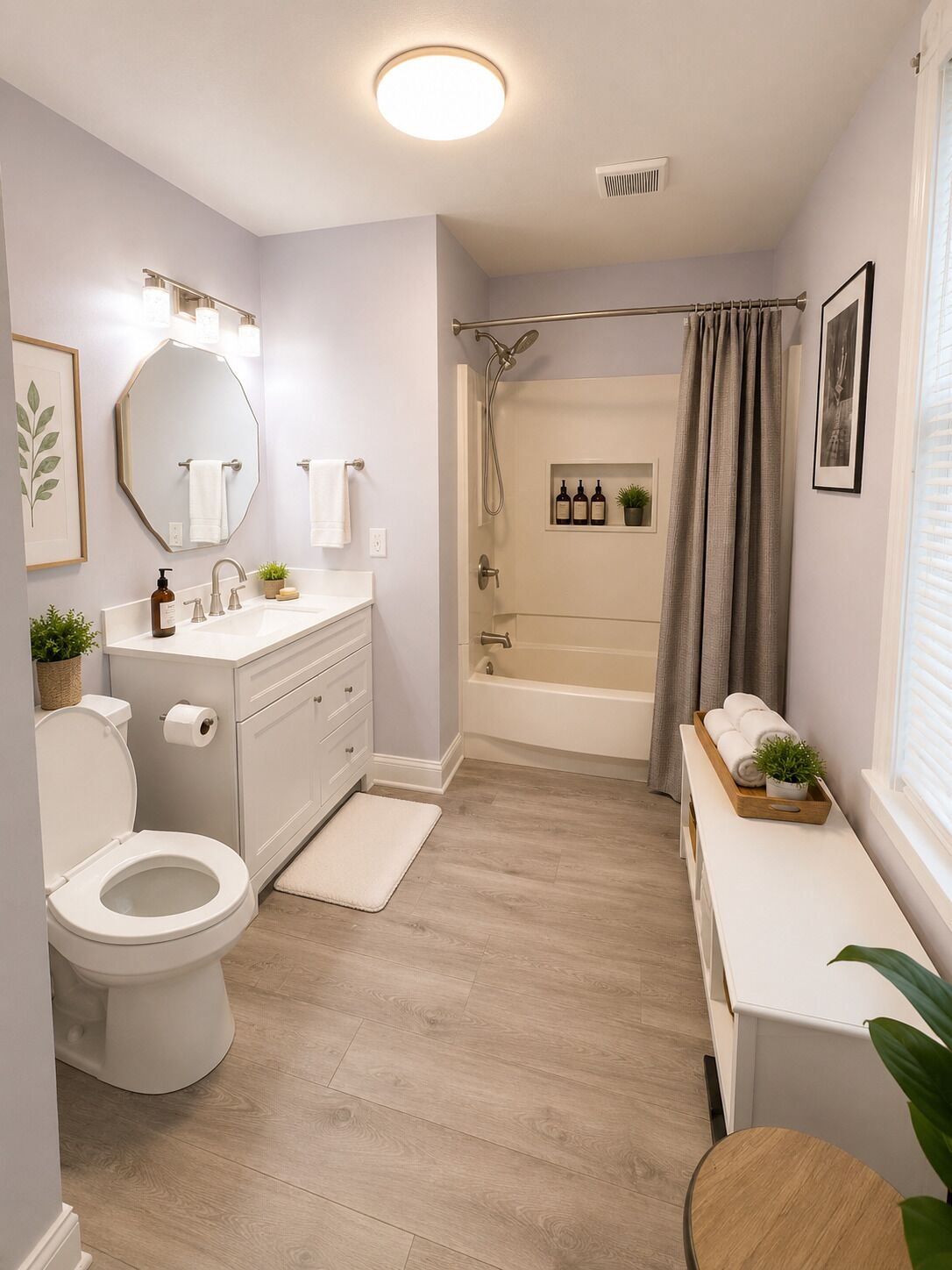 Secadora de cabello, toallas, jabón, papel de baño 