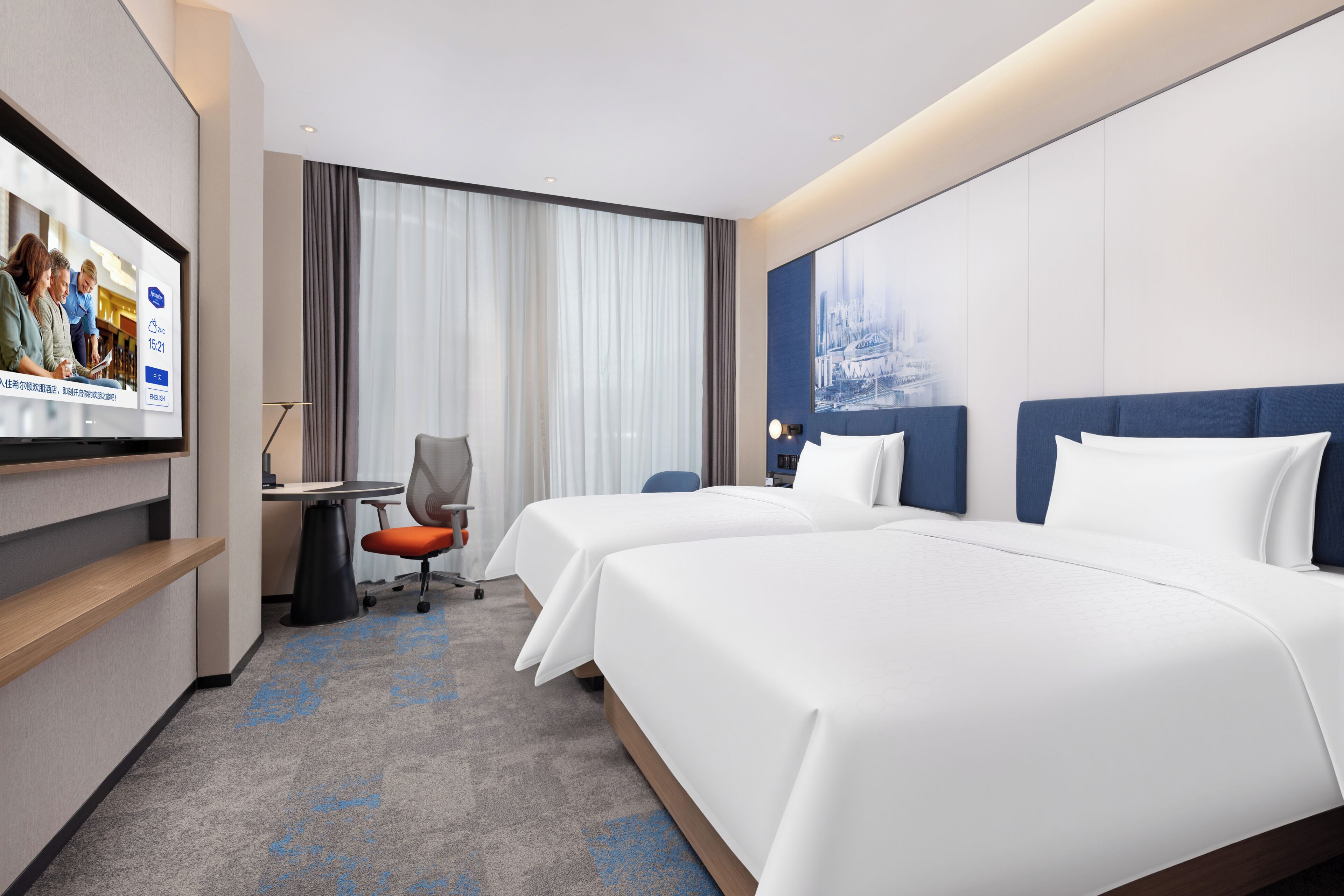 Chambre Deluxe avec lits jumeaux, vue ville | Bureau, espace de travail pour ordinateur portable, Wi-Fi gratuit