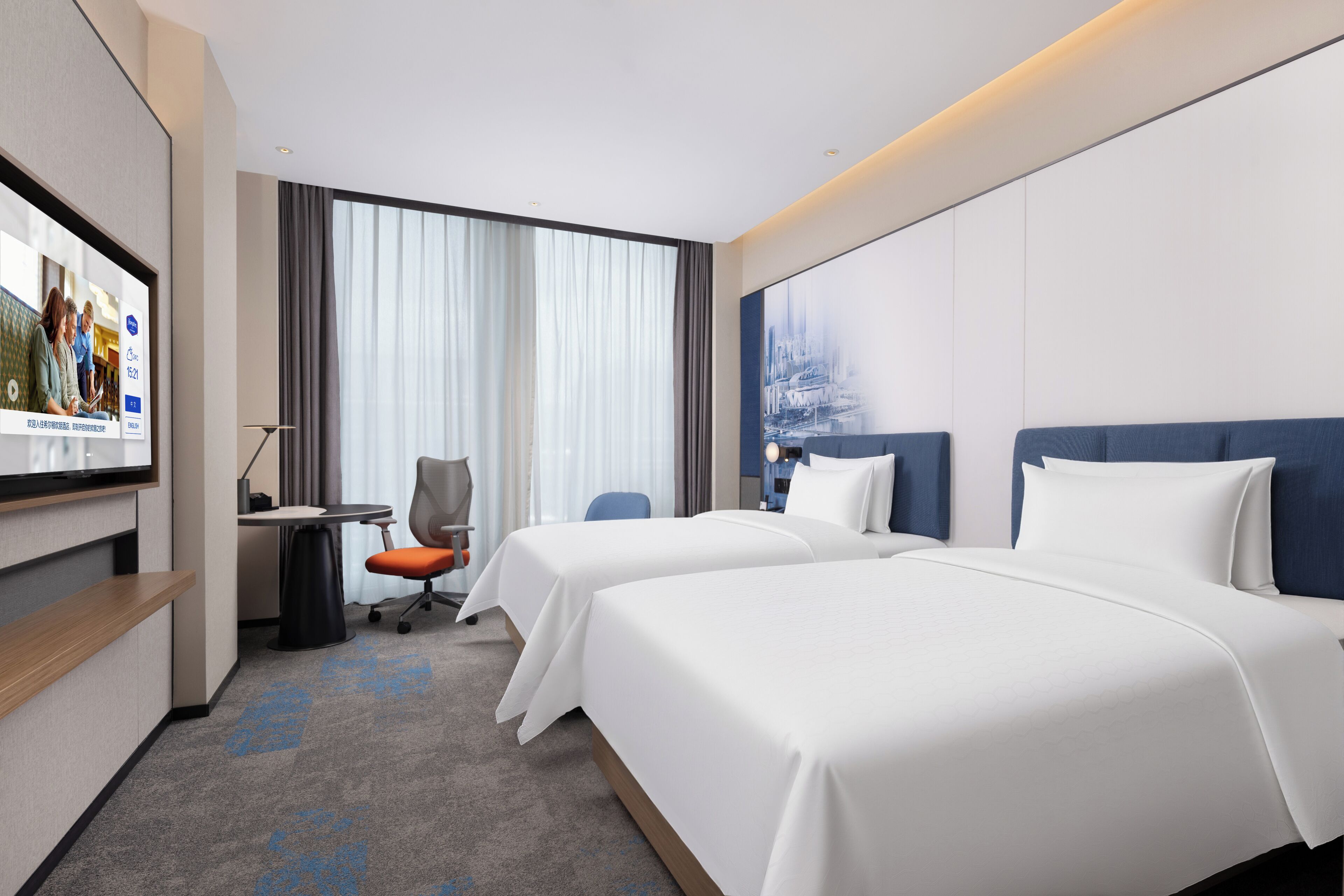 Chambre avec lits jumeaux, vue ville | Bureau, espace de travail pour ordinateur portable, Wi-Fi gratuit
