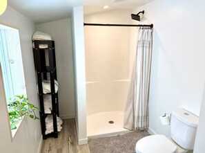 Shower, hair dryer, towels, soap - Clean+Modern Trailside Home • Pets OK • Extra Trailer Parking (Hubbell)