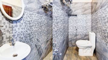 Shower, free toiletries, towels, soap