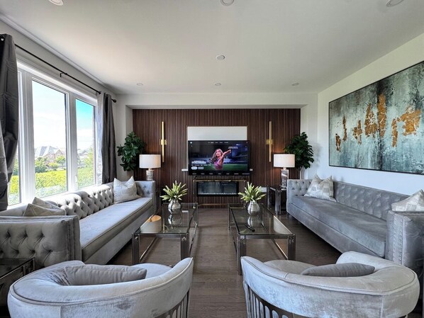TV, fireplace