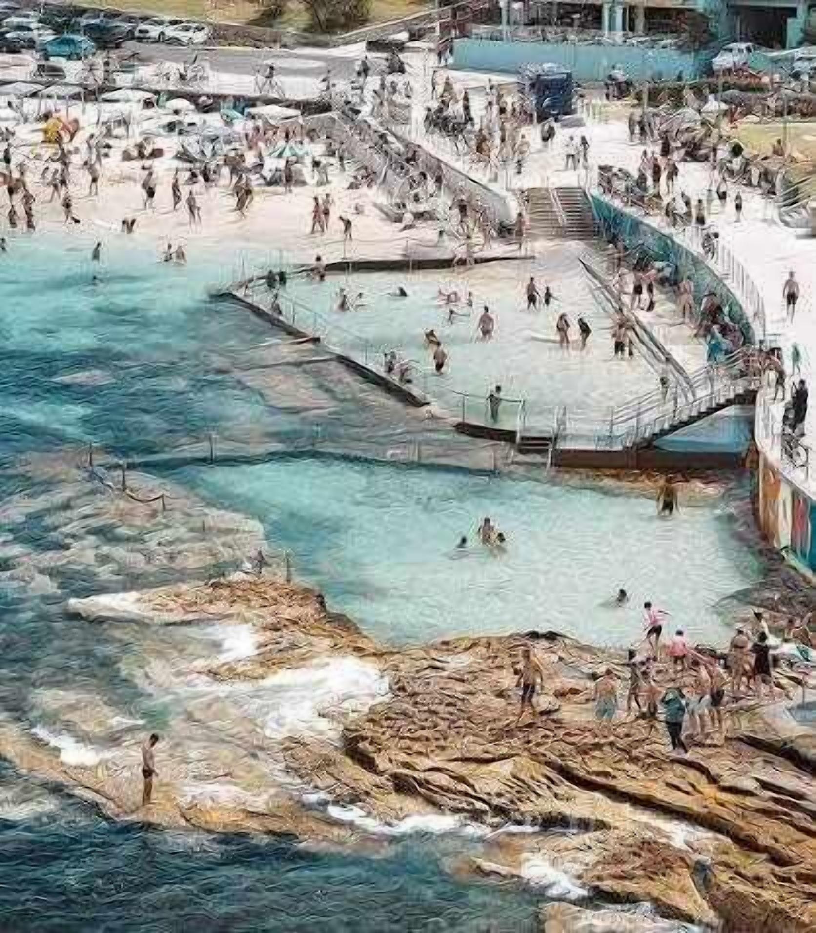 Une zone côtière comportant plusieurs bassins et un rivage rocheux.