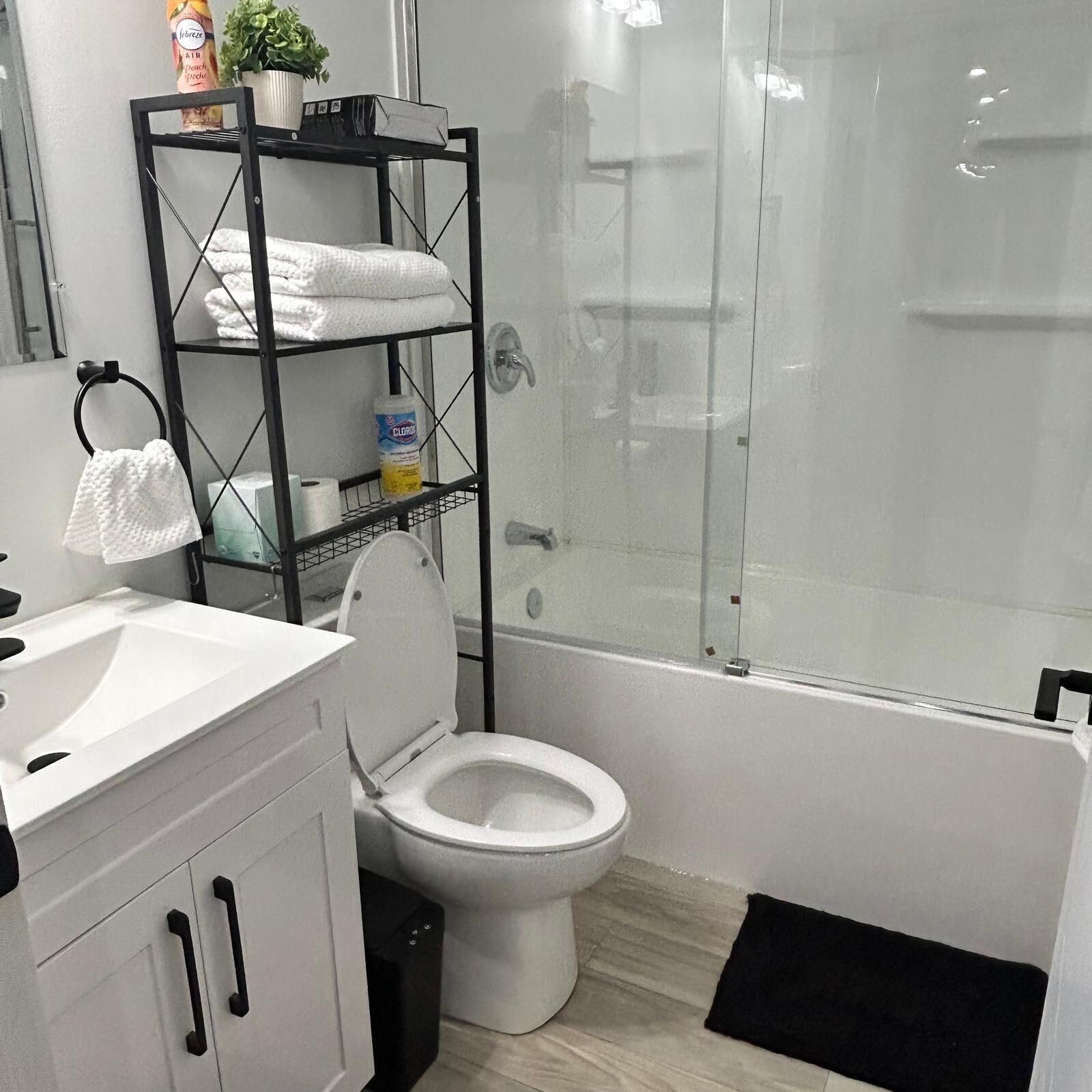 Eco-friendly toiletries, hair dryer, towels, soap