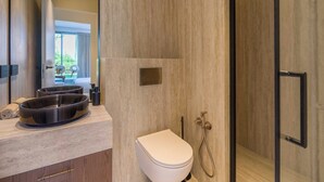 A modern bathroom with a toilet, bidet, and a shower area. - High-end Apartment With Spacious Terrace (Villefranche-sur-Mer)