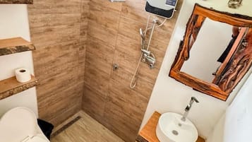 Habitación doble estándar | Baño | Regadera, toallas, jabón, papel de baño