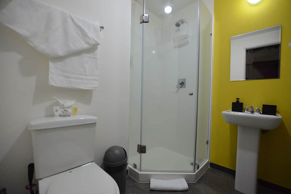 Suite, vue sur la ville | Salle de bain | Douche, articles de toilette (gratuits), séchoir à cheveux
