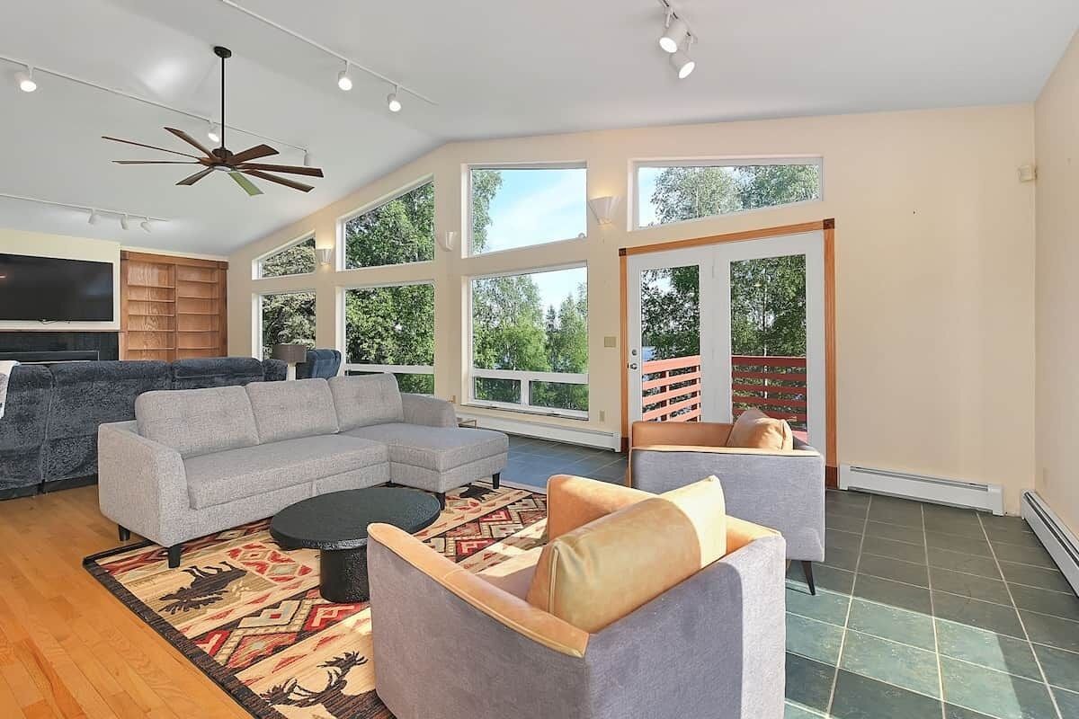 Fireplace, stereo, computer monitors