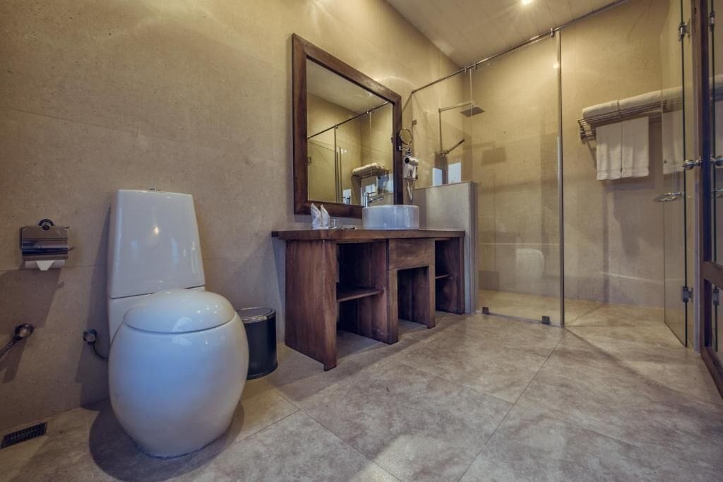 Hair dryer, towels, shampoo