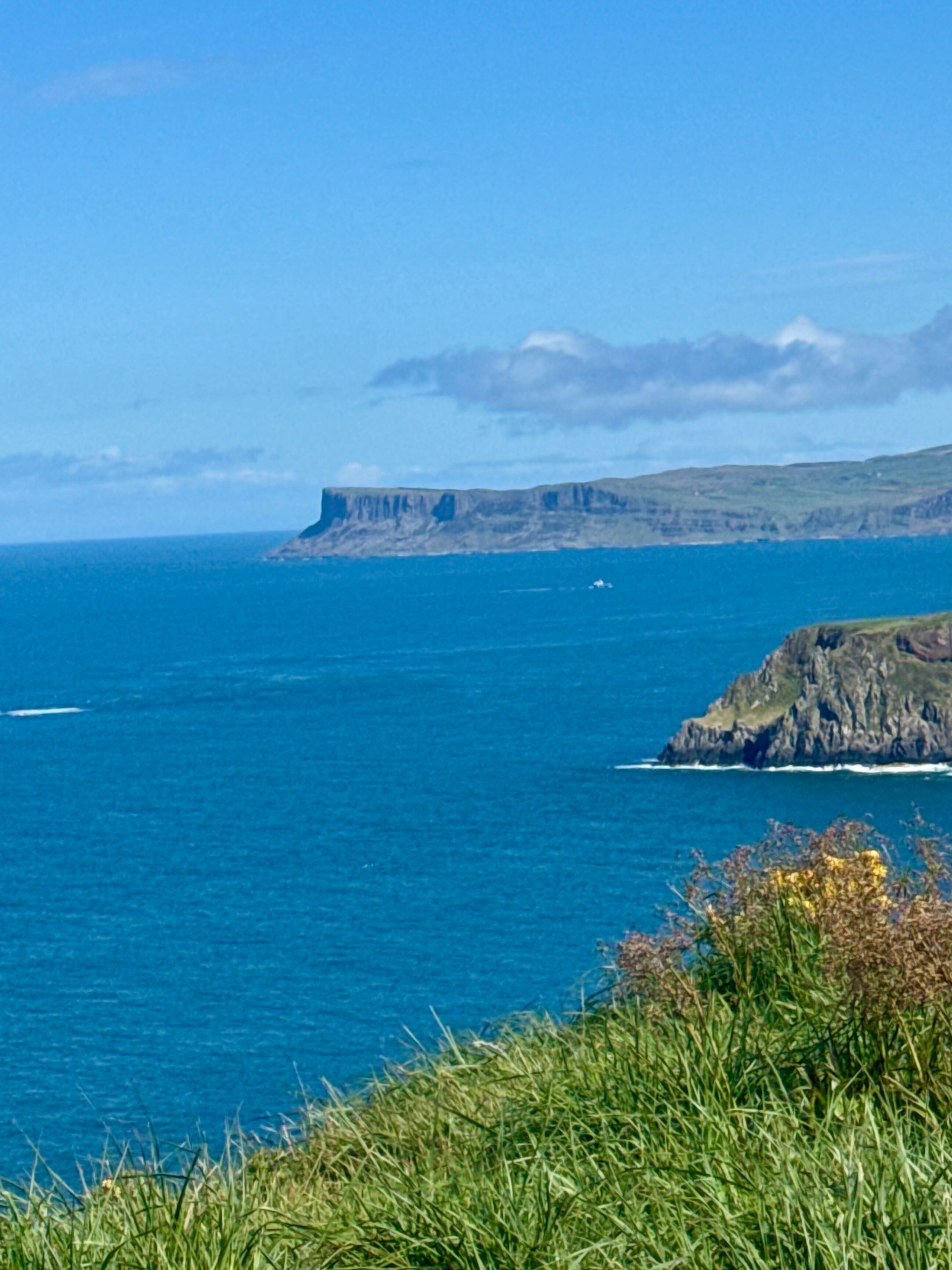 Eine Küstenlandschaft mit Klippen und dem Meer.