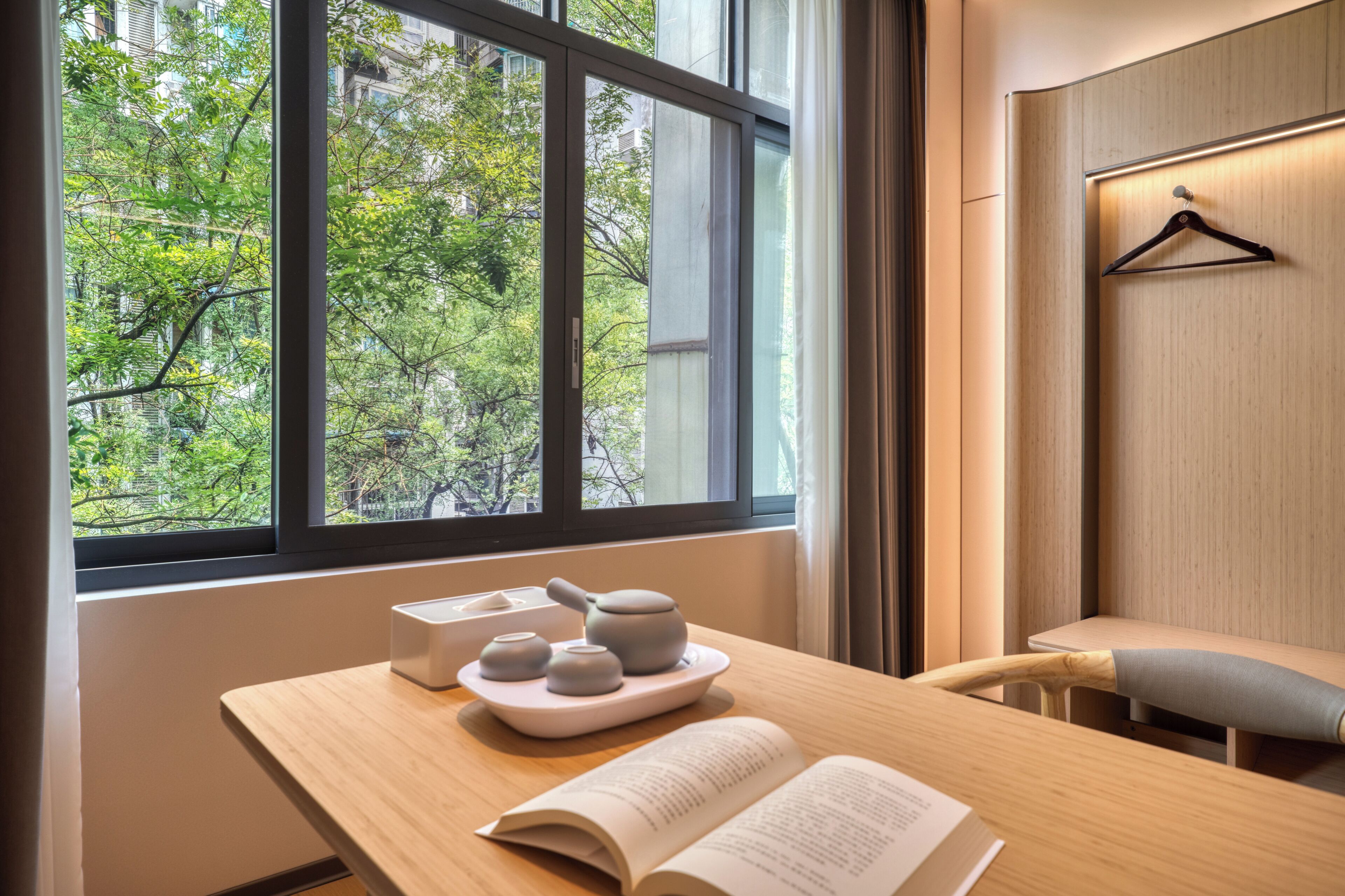 Minibar, desk, laptop workspace, blackout curtains
