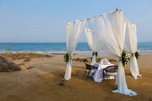 Private beach, beach umbrellas