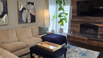 Smart TV, fireplace, computer monitors