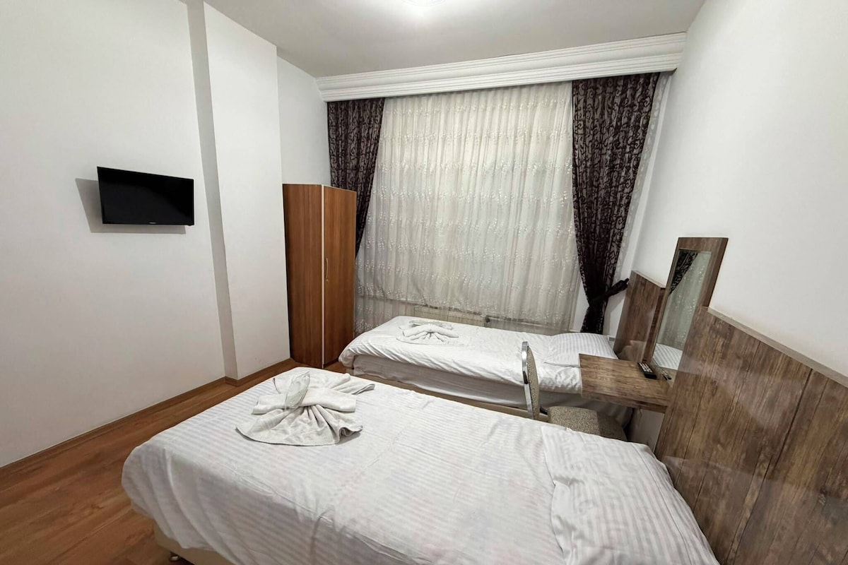 Habitación con 2 camas individuales, vistas a la ciudad | Escritorio y wifi gratis