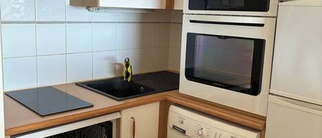 A kitchen with a dishwasher, oven, and sink.