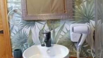 Een douche, een haardroger, handdoeken, zeep