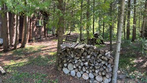A rustic cabin surrounded by a dense forest with a stack of firewood. - Welcome to The Cedars.
Beautifully maintained waterfront quaint log cabin (Northeastern Manitoulin and the Islands)