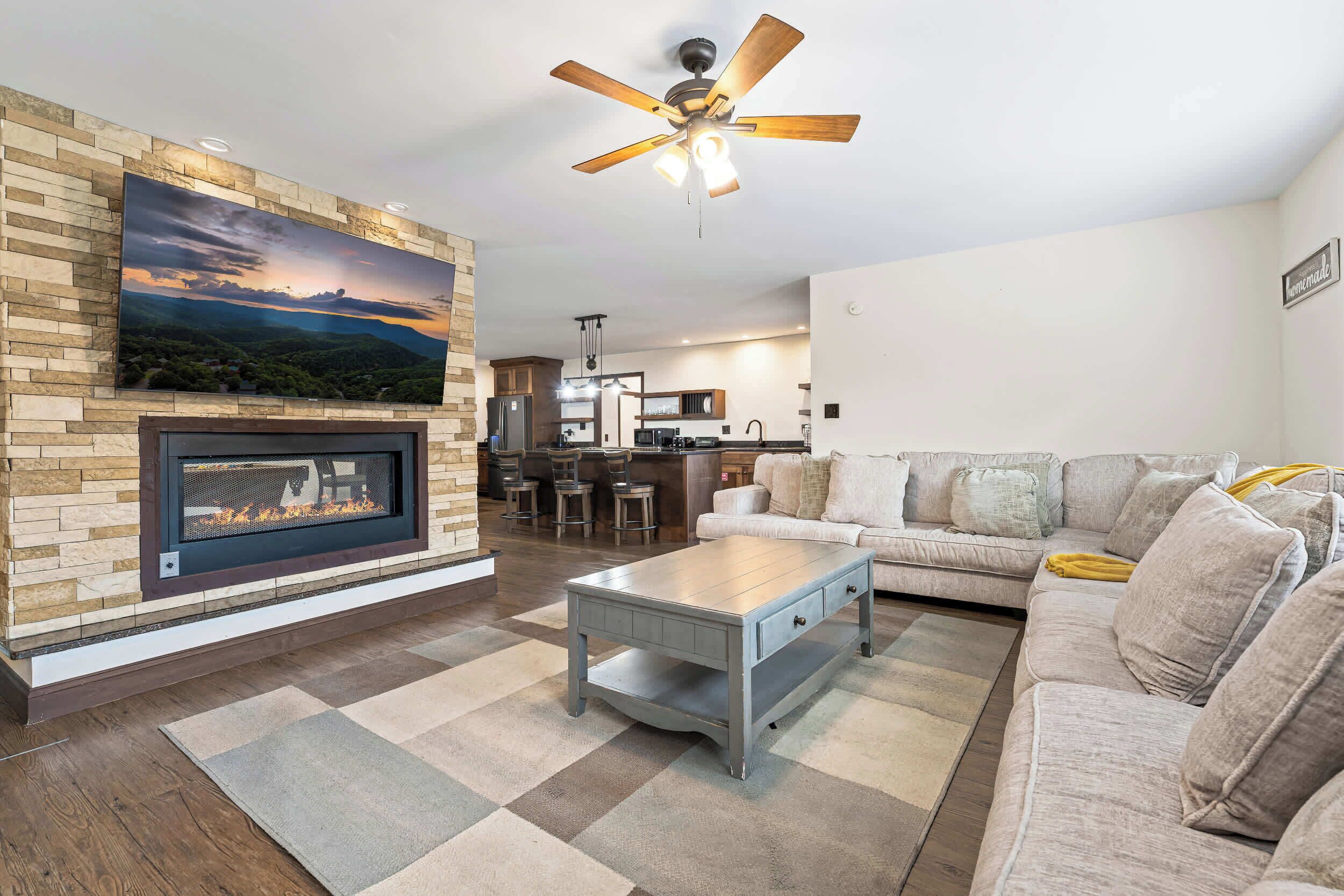 TV, fireplace, offices