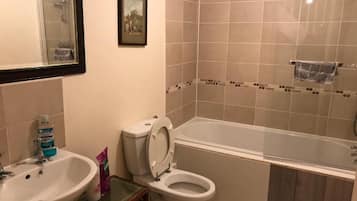 Combined shower/tub, hydromassage showerhead, free toiletries