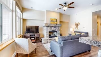 TV, fireplace