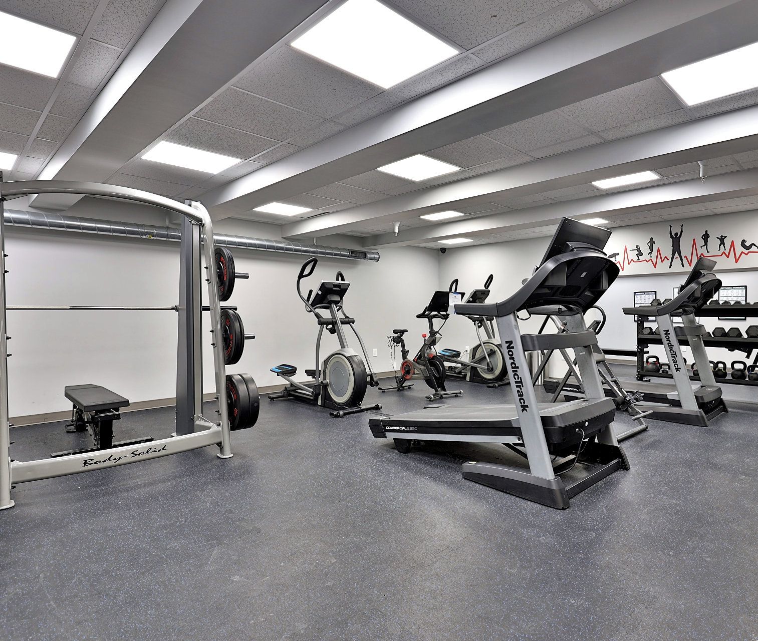Mix bike time with strength exercises in the shared fitness center.