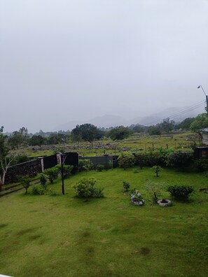 A rural landscape with a grassy field, a stone wall, and a fence. - Chalet-style cabin with a view of Barú Volcano (Volcán)