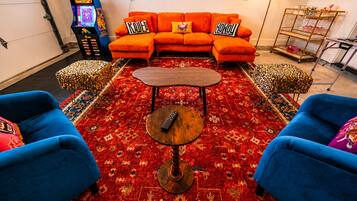 Smart TV, foosball, table tennis, books