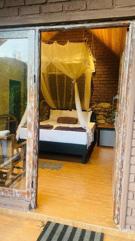 Chalet, balkon, pemandangan gunung