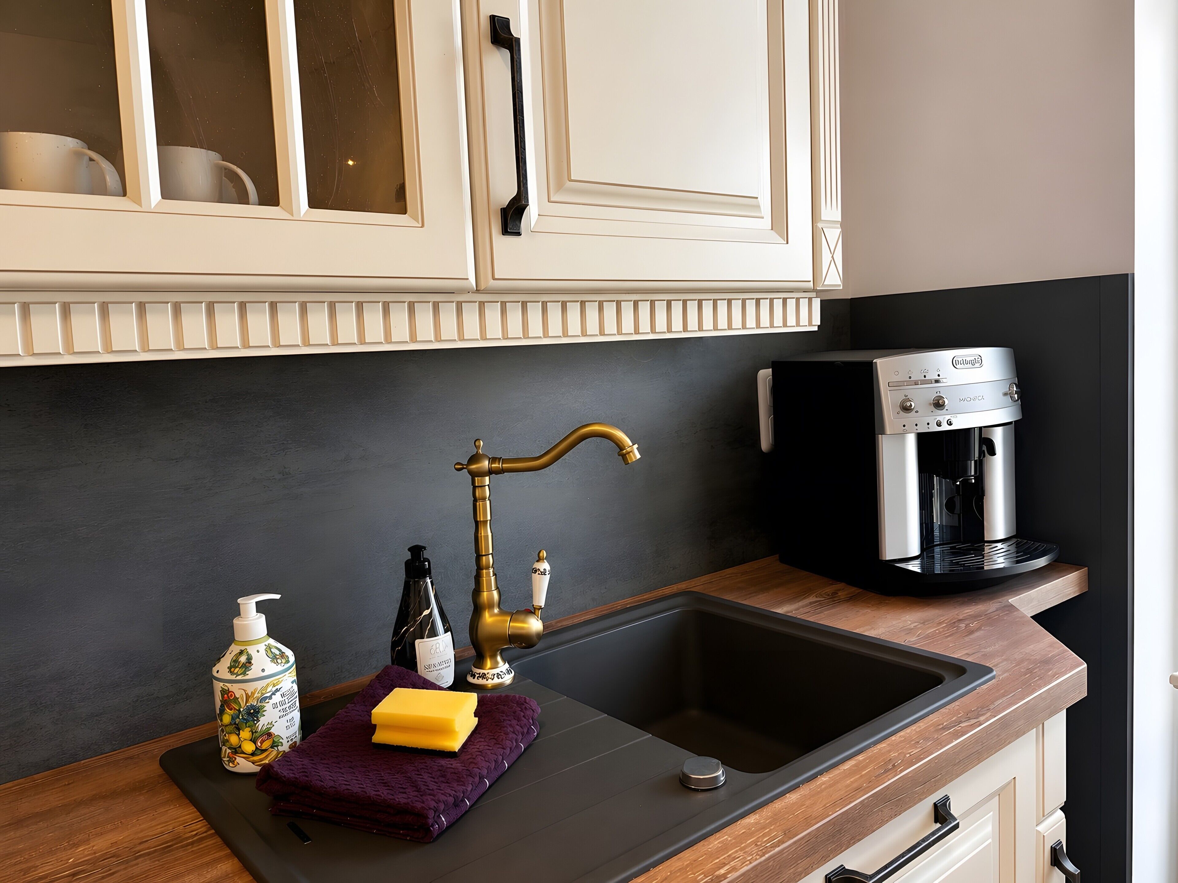 Wasserkocher mit Kaffee-/Teezubehör, Kühlschrank, Mikrowelle, Ofen
