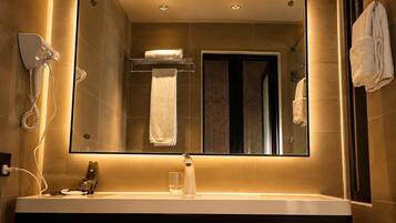 Shower, free toiletries, hair dryer, slippers