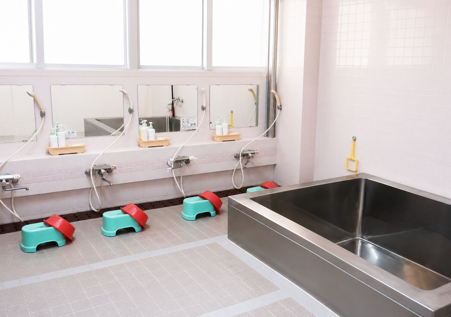 Hair dryer, soap, shampoo, toilet paper