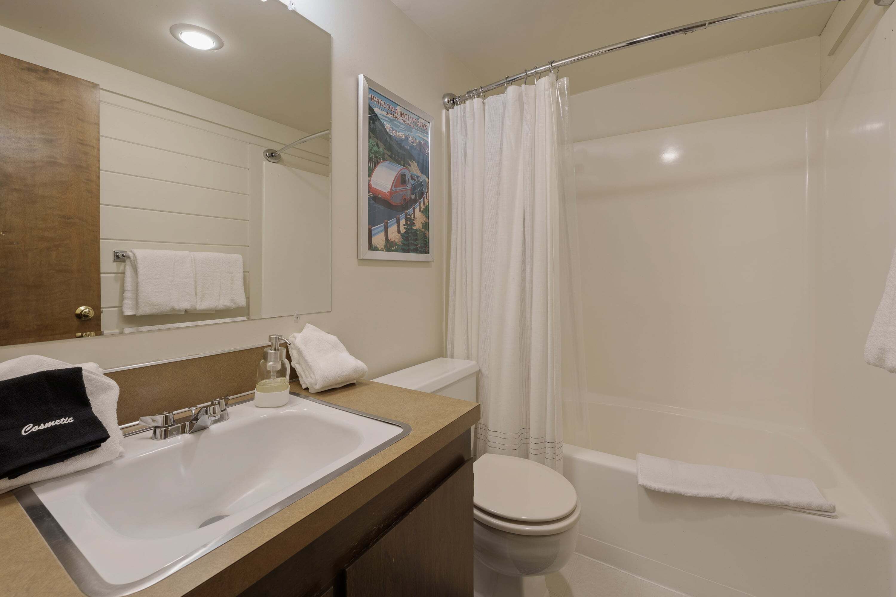 Une salle de bain avec un lavabo, des toilettes et une douche.