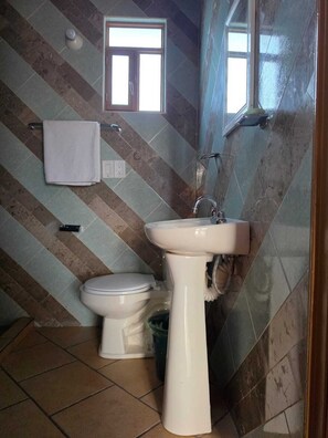 Economy-Ferienhütte | Badezimmer | Handtücher, Seife, Shampoo