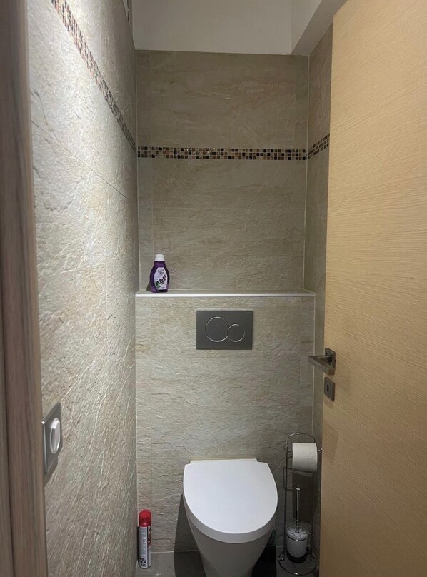 Dusche, Haartrockner, Handtücher, Toilettenpapier