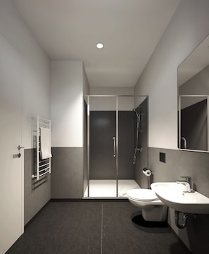 Shower, hair dryer, towels, soap - Homaris Apartments Bonhoefferplatz (Dresden)
