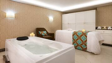 Sauna, hot tub, steam room, body treatments, 6 treatment rooms, massages