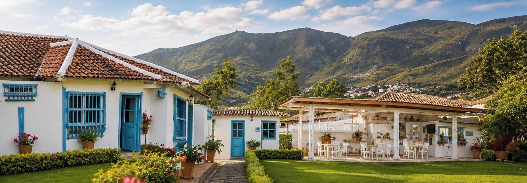 A traditional house with a tiled roof, a front porch, and a well-maintained garden.