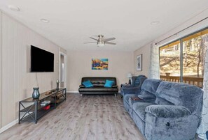 TV, fireplace - Big Trees, Little Cabin - Meadowmont (Arnold)